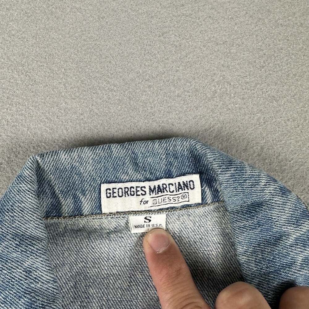 Vtg Guess Denim Trucker Jacket Men's Small Blue Denim Georges Marciano - Picture 5 of 16
